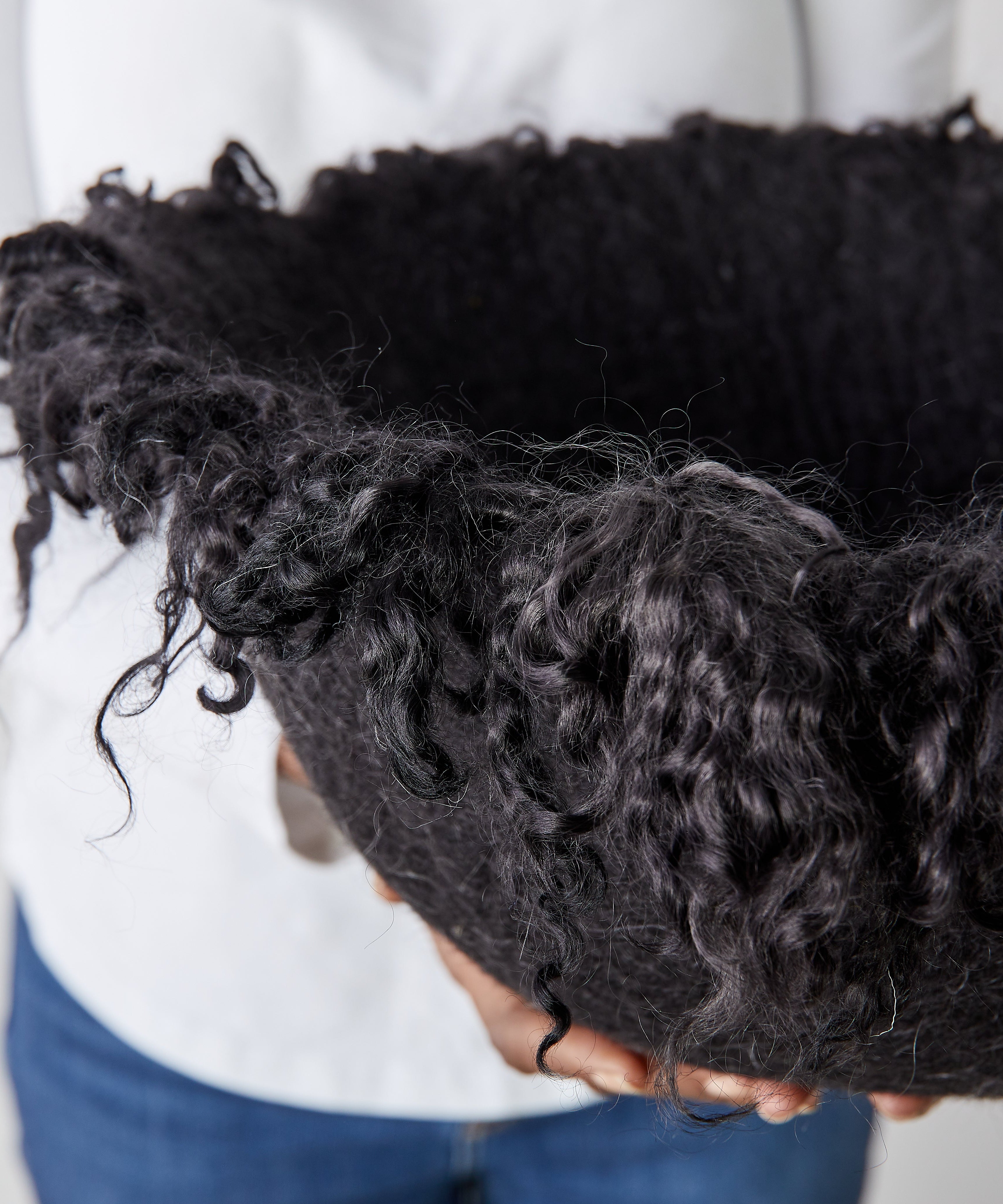 Fringed Skirt Black Decorative Karakul Wool and Mohair Bowl