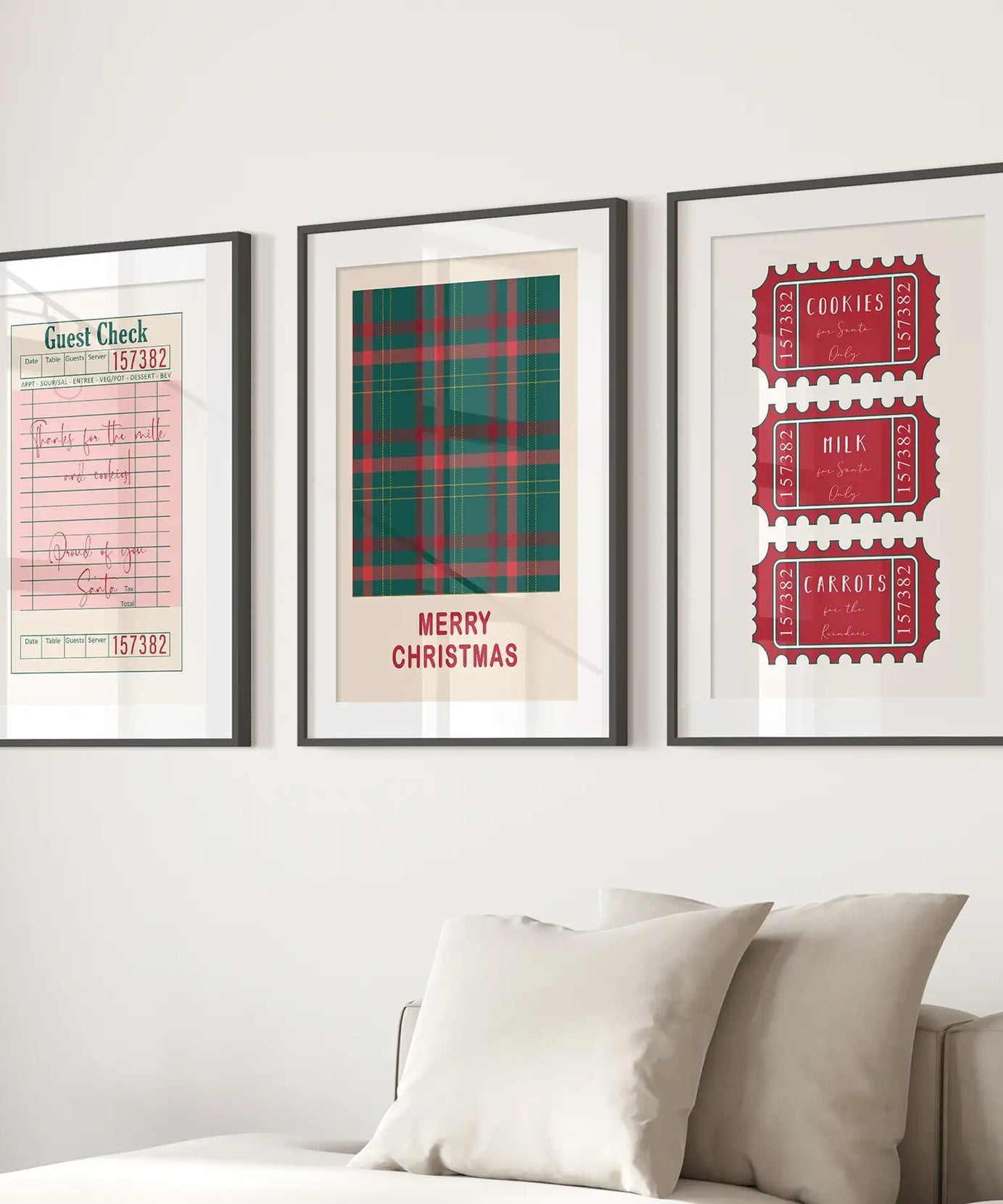 Christmas Wall Art Set. Guest Check, Santa Tickets