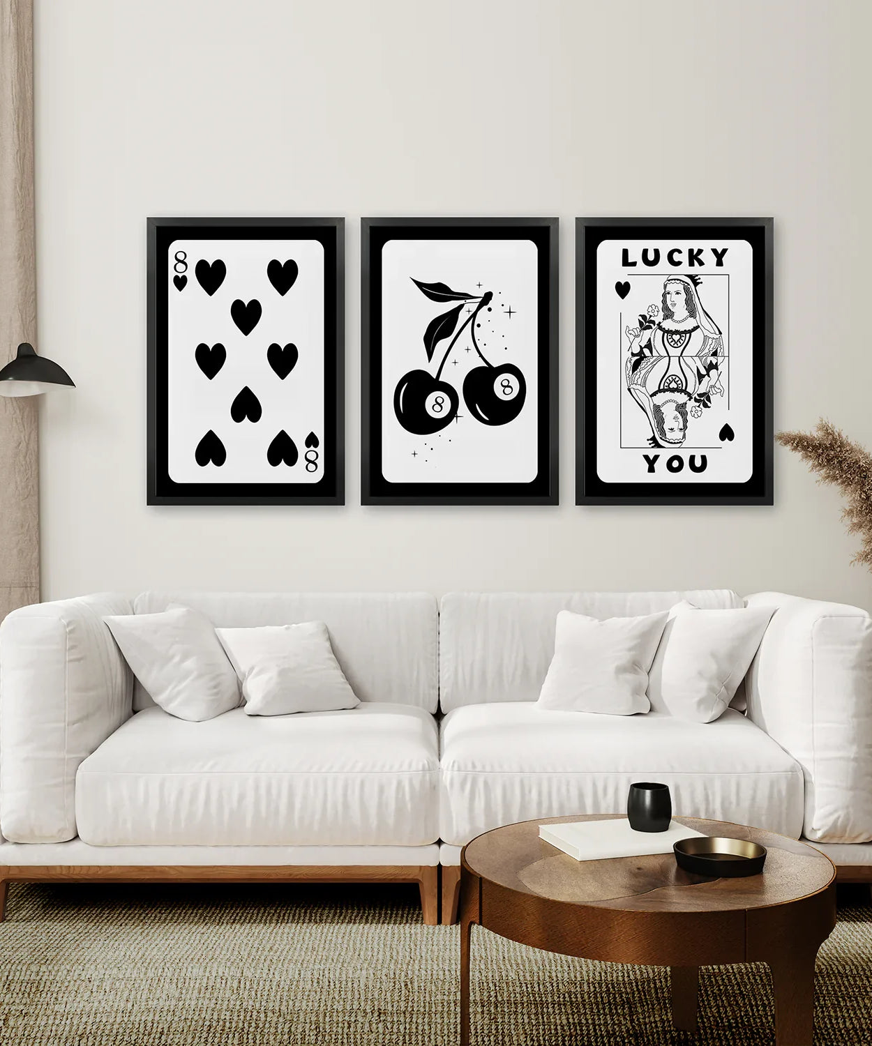Schwarze und weiße 8-Ball Kirsch-Kunstdrucke (3er-Set)
