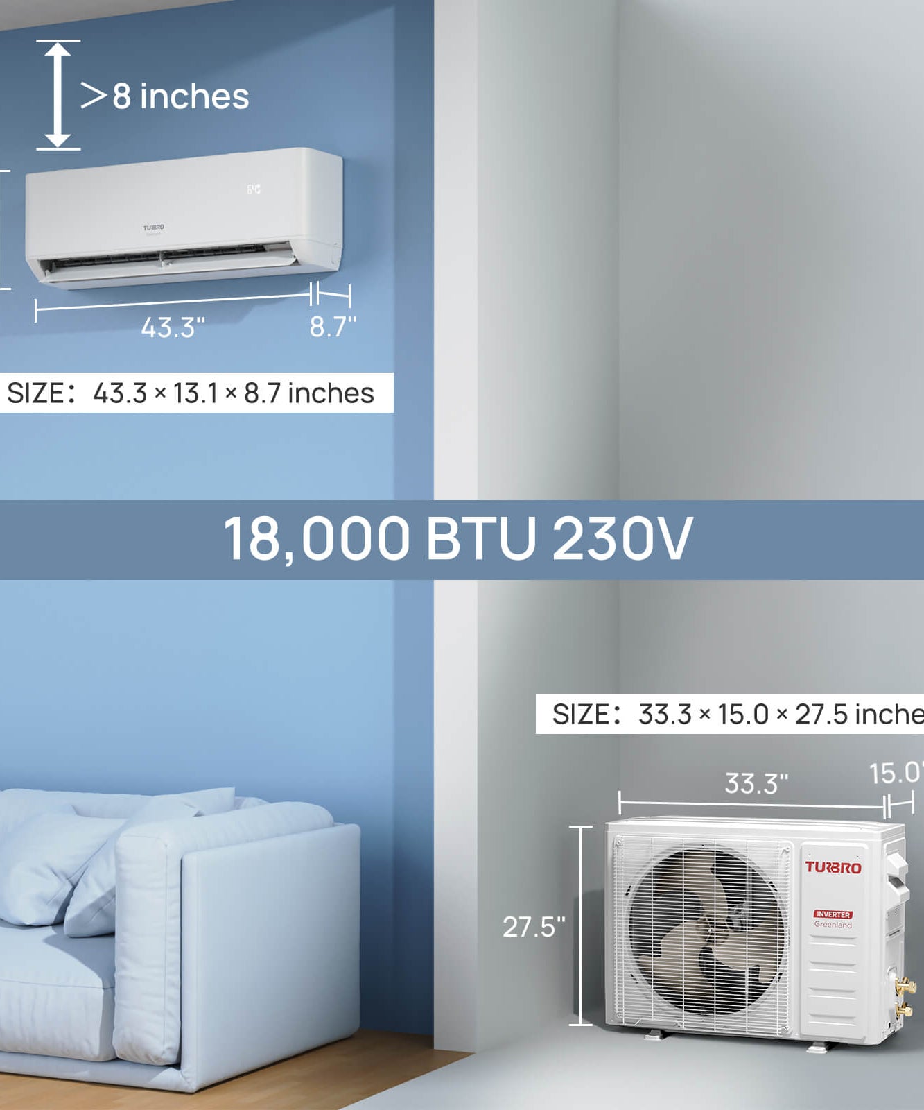 Greenland 18,000 BTU Single Zone Mini Split AC (R454B)