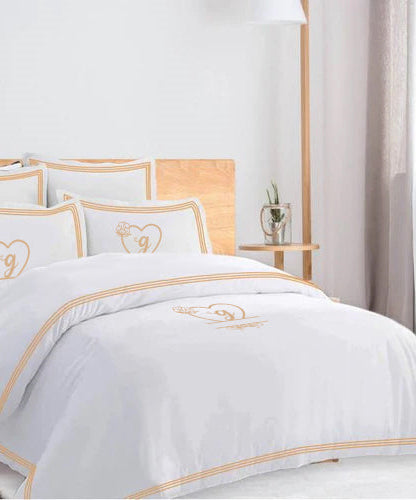 Monogam 400TC Cotton Triple Edge Embroidery Sateen Solid Duvet Cover Set