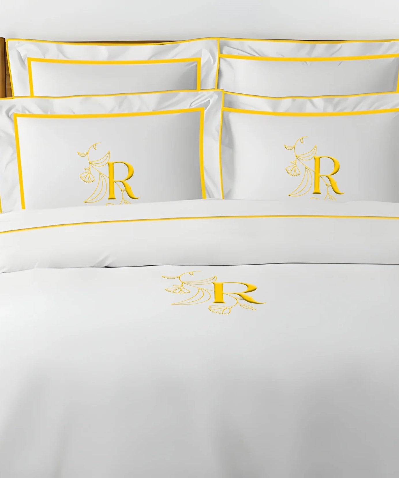Monogram Embroidery & Border Cotton Sateen Solid Duvet Cover Set