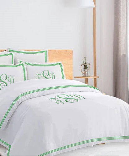 Monogam 400TC Cotton Triple Edge Embroidery Sateen Solid Duvet Cover Set
