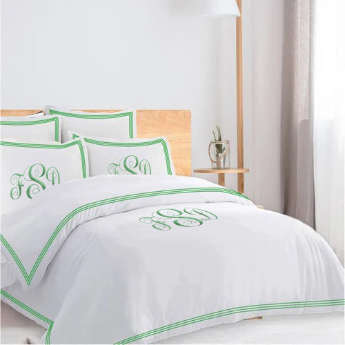 Monogam 400TC Cotton Triple Edge Embroidery Sateen Solid Duvet Cover Set