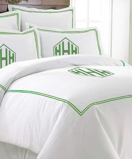Monogram 400TC Cotton Double Embroidery Sateen Solid Duvet Cover Set