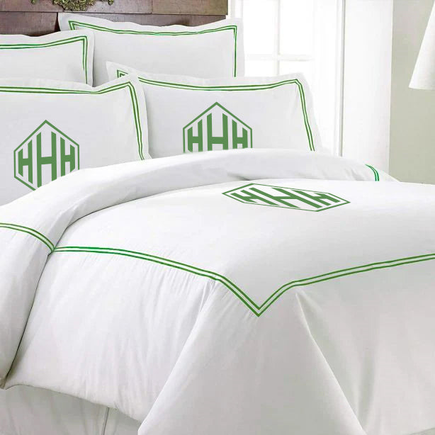Monogram 400TC Cotton Double Embroidery Sateen Solid Duvet Cover Set