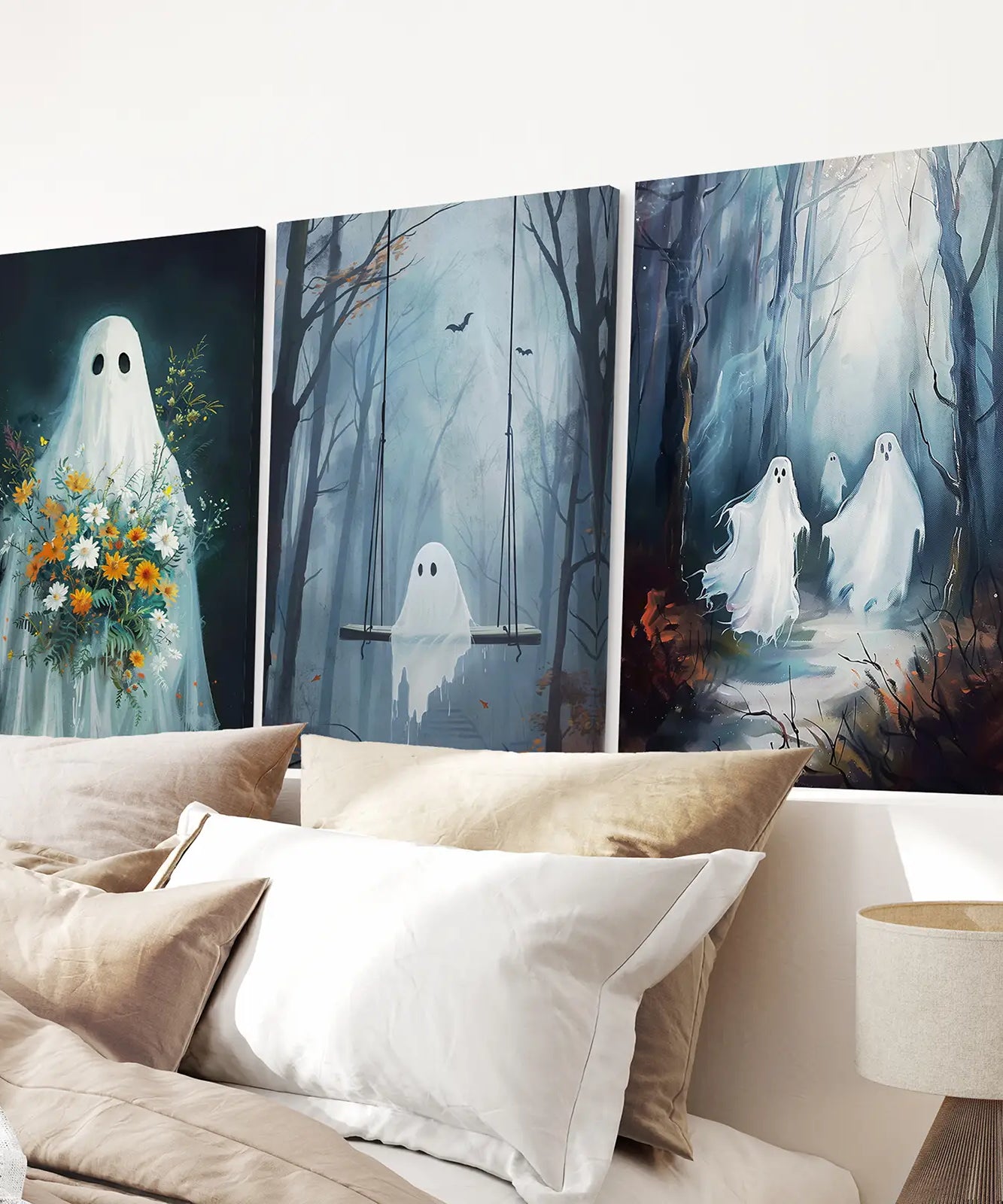 Niedliche Geister Halloween Kunstdruck Gothic Deko Set