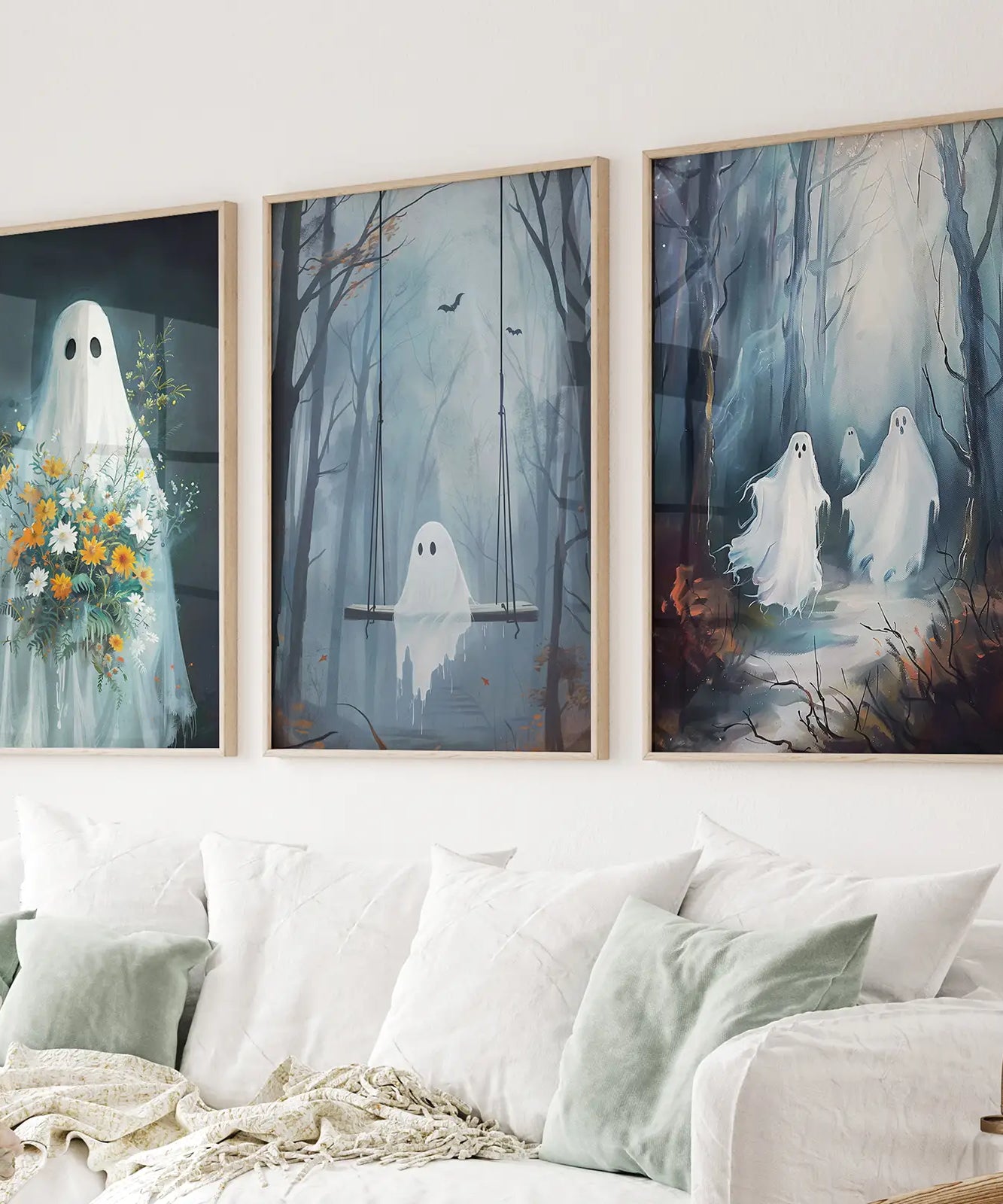 Niedliche Geister Halloween Kunstdruck Gothic Deko Set