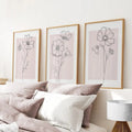 Pink Wall Art Set Of 3 Botanical Modern Decor