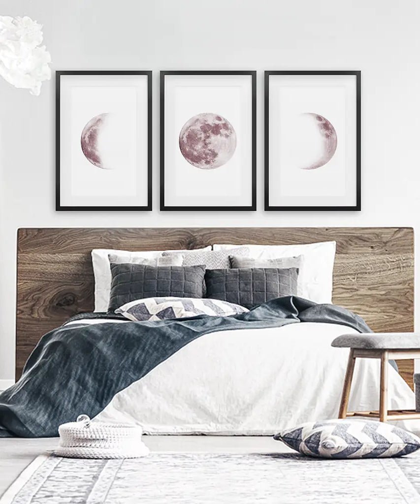 Moon Phases. Pink Wall Art Set for Girl's Nursery