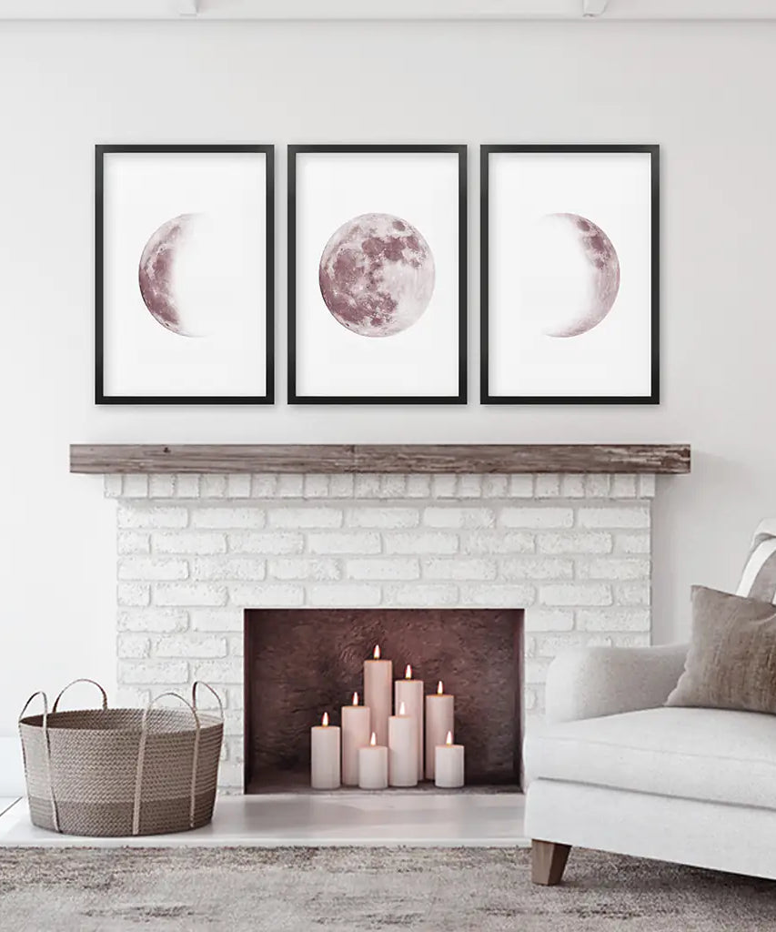 Moon Phases. Pink Wall Art Set for Girl's Nursery