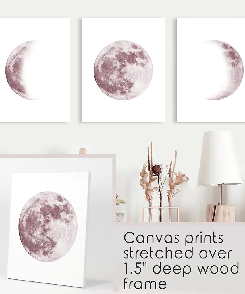 Moon Phases. Pink Wall Art Set for Girl's Nursery