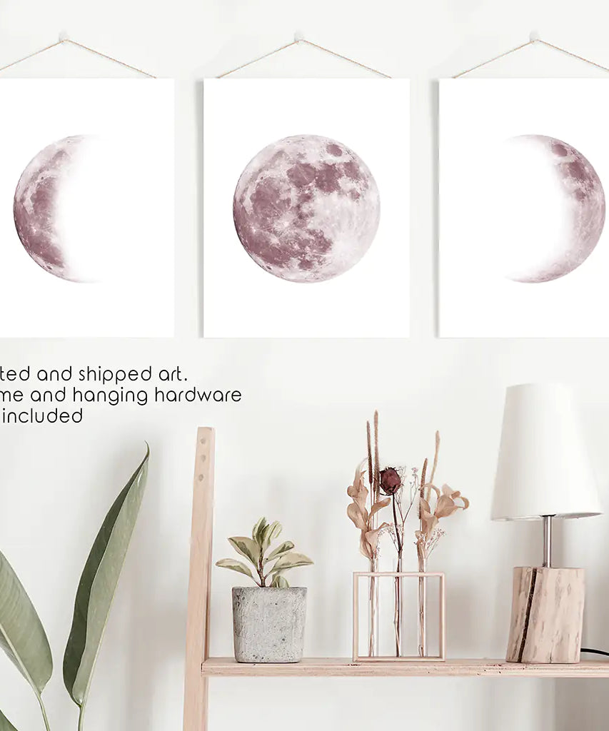 Moon Phases. Pink Wall Art Set for Girl's Nursery