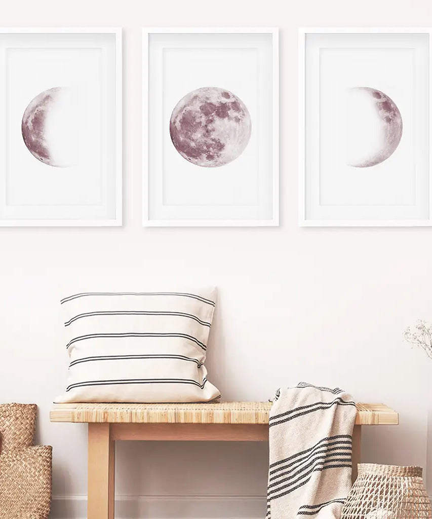 Moon Phases. Pink Wall Art Set for Girl's Nursery
