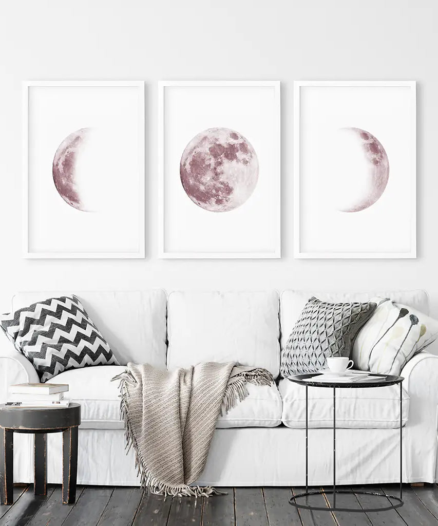 Moon Phases. Pink Wall Art Set for Girl's Nursery