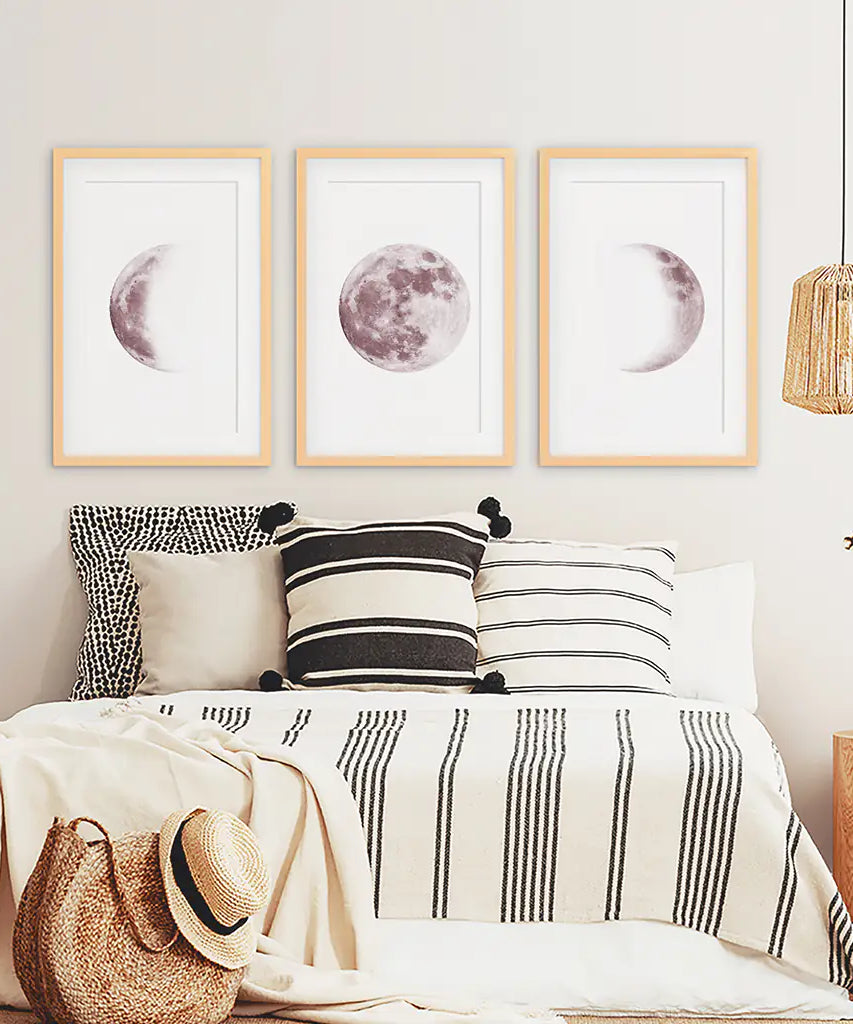 Moon Phases. Pink Wall Art Set for Girl's Nursery