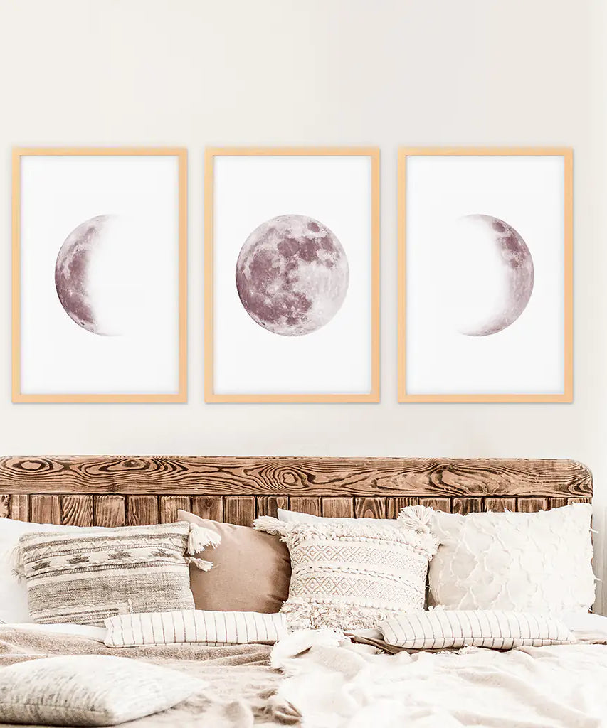Moon Phases. Pink Wall Art Set for Girl's Nursery