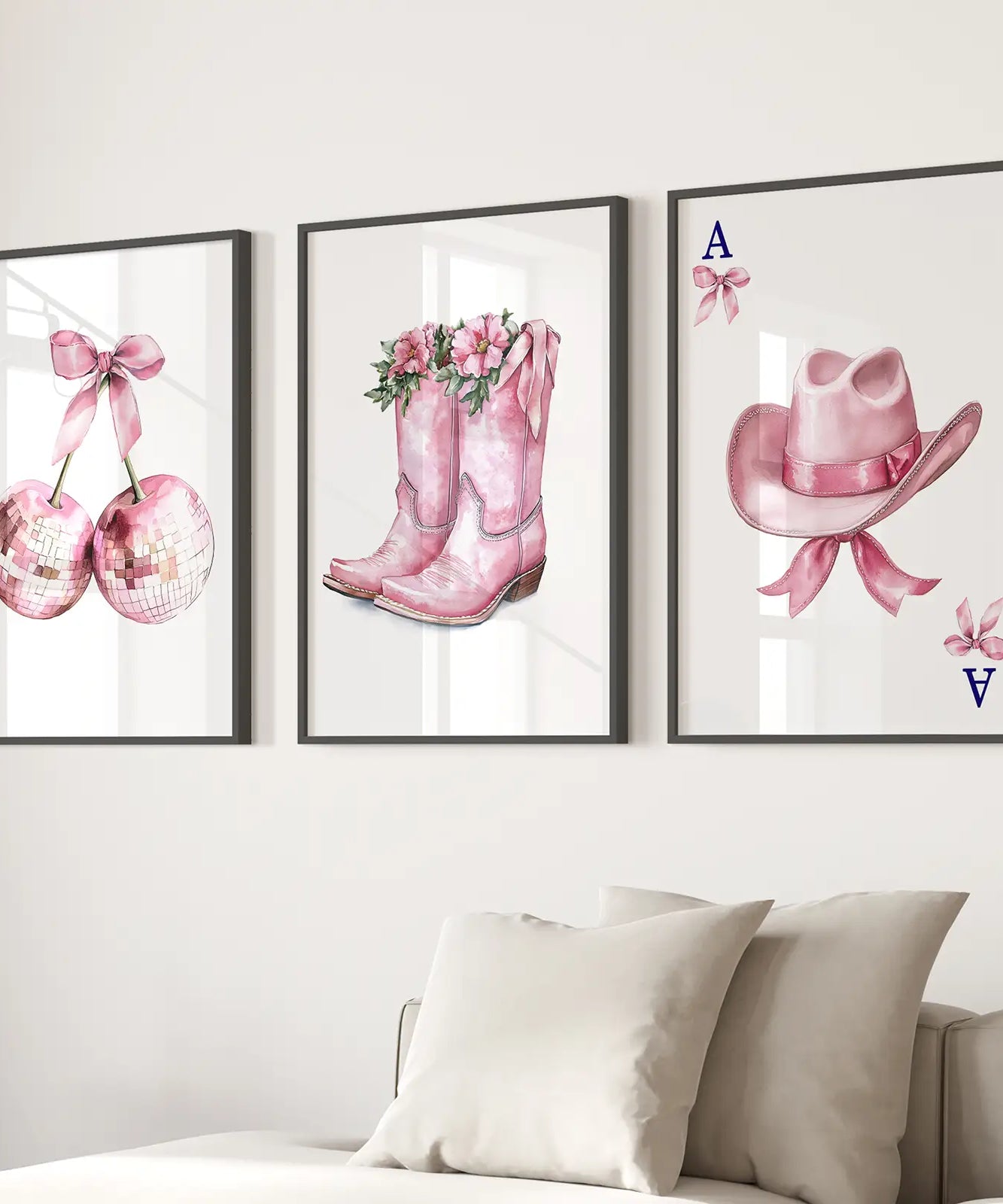 Cowgirl Hut und Stiefel Wandbilder Pinkes Poster-Set