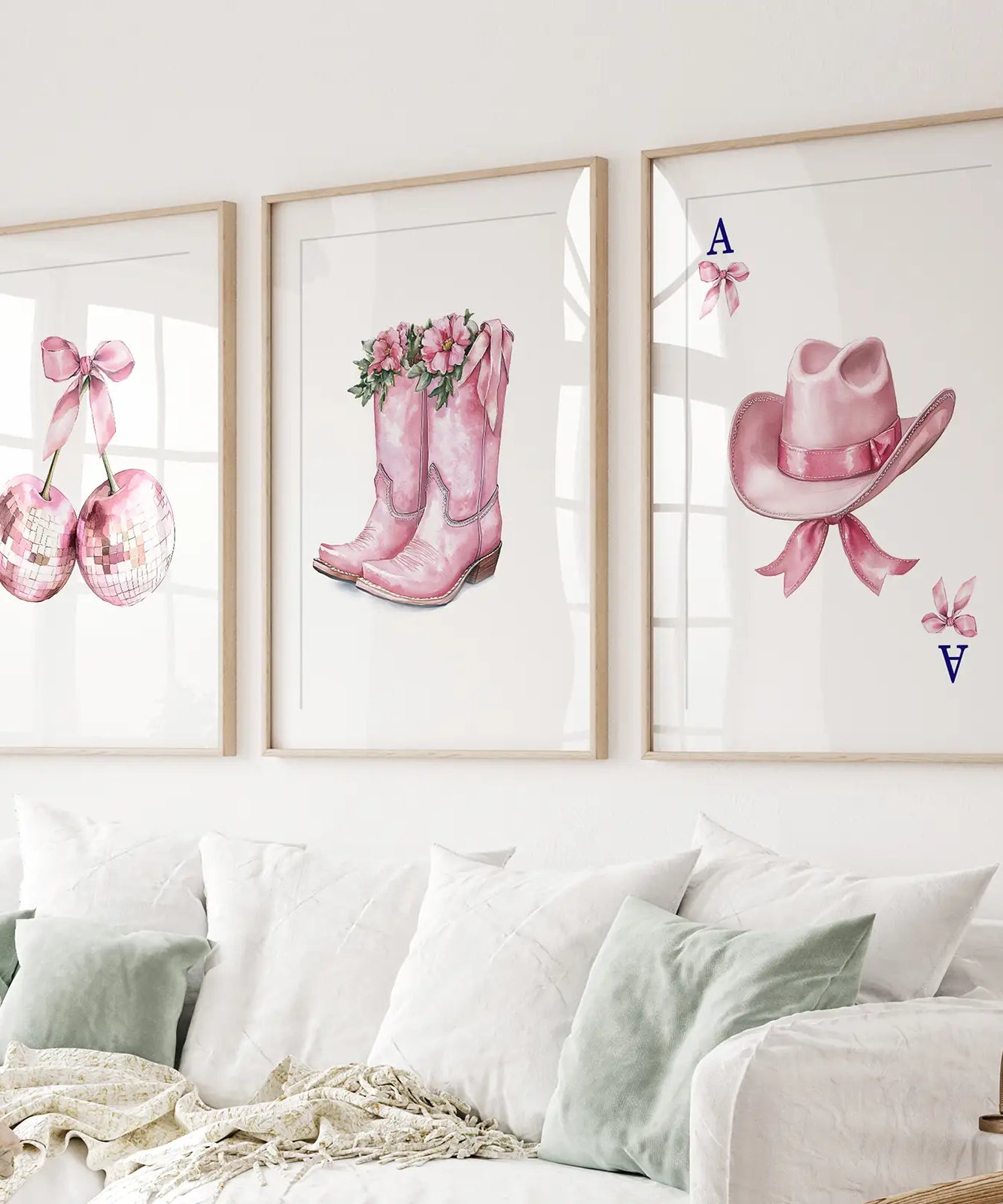 Cowgirl Hut und Stiefel Wandbilder Pinkes Poster-Set