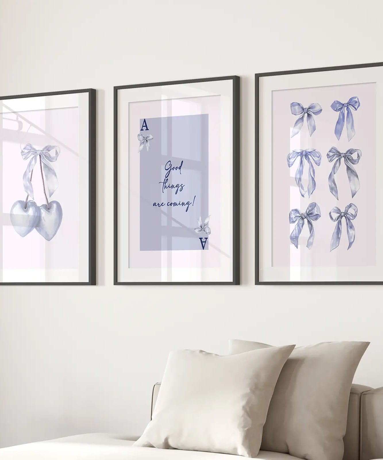 Trendige blaue Schleifen Preppy Poster Girly Deko Kunst Set
