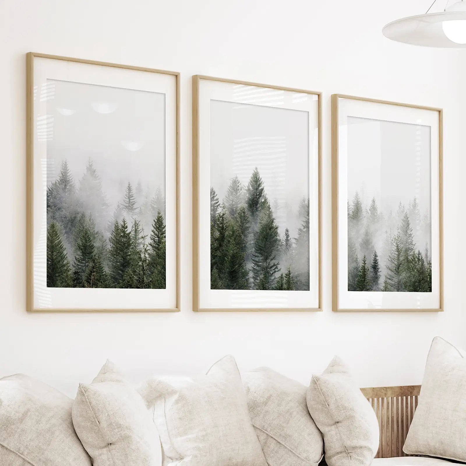 Kiefernebelwald-Triptychon. Nordische Wanddekoration