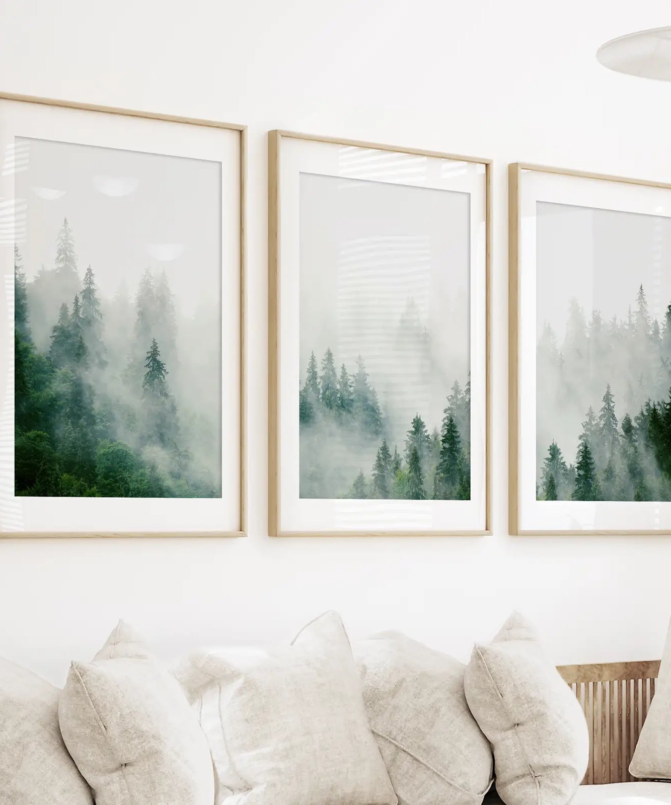 Evergreen Misty Forest Triptych. Set of 3 Prints