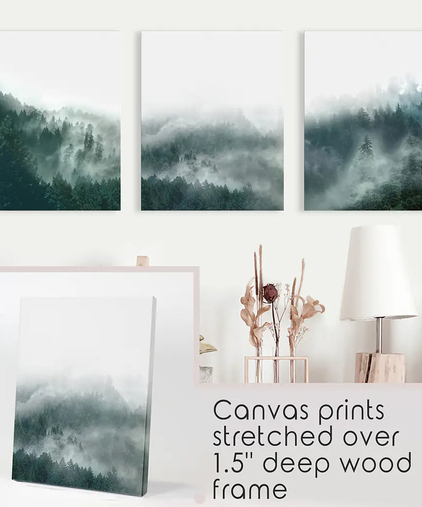 Large Foggy Forest Wall Art Set. Scandinavian Decor
