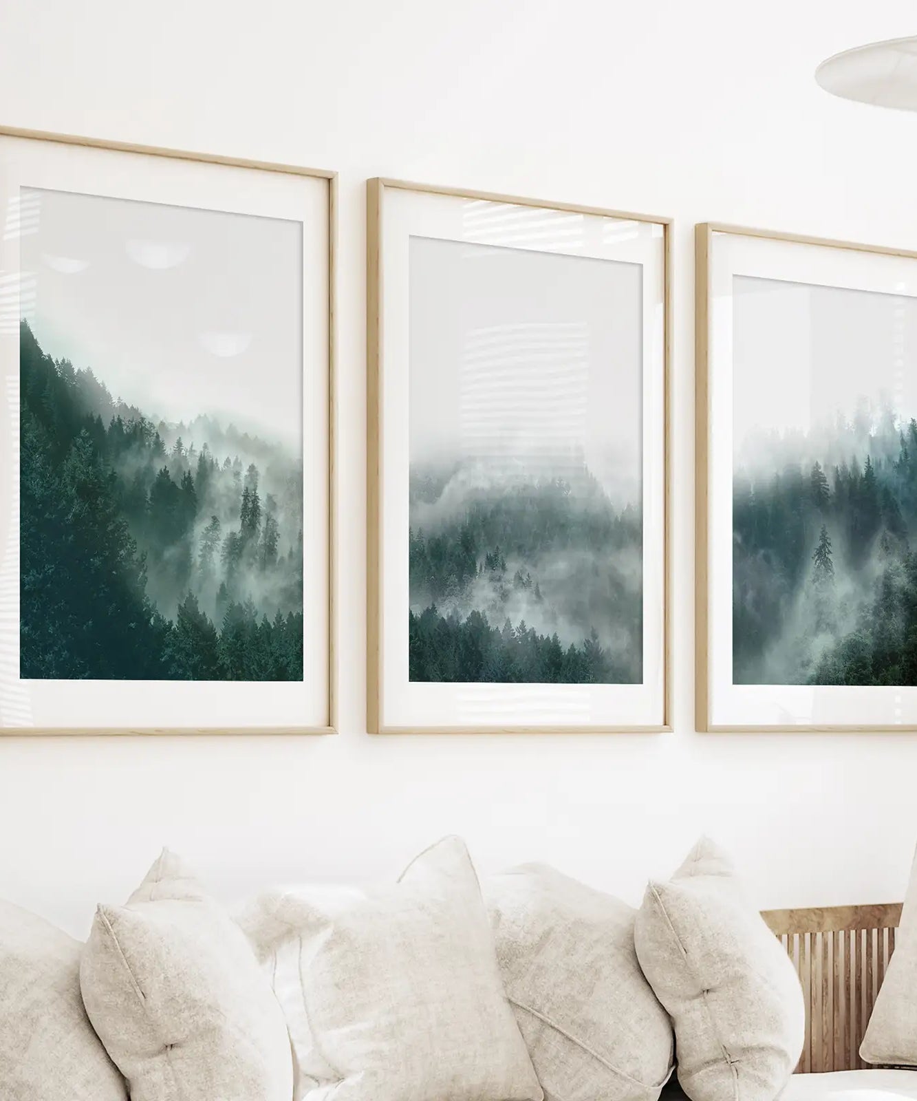 Large Foggy Forest Wall Art Set. Scandinavian Decor