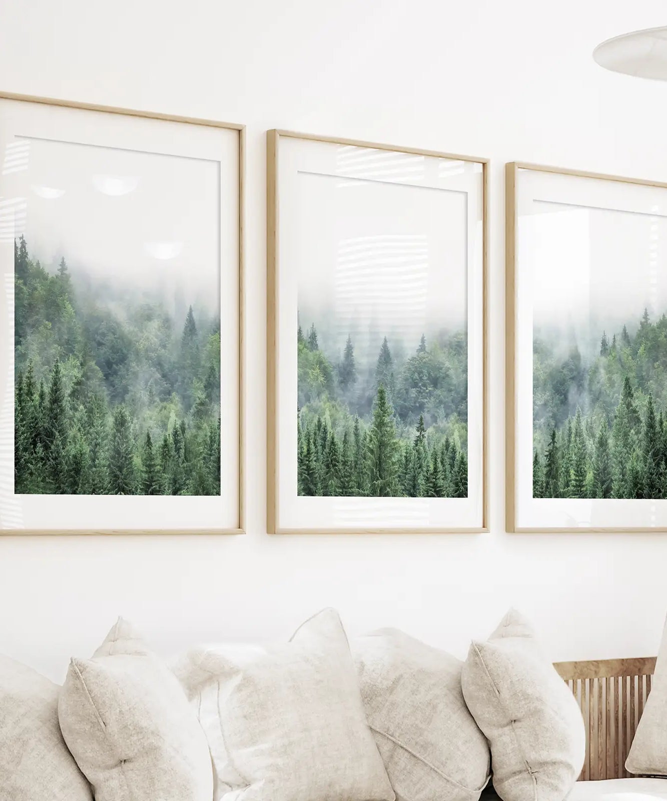 Nordic Nature Wall Art Set. Green Foggy Forest
