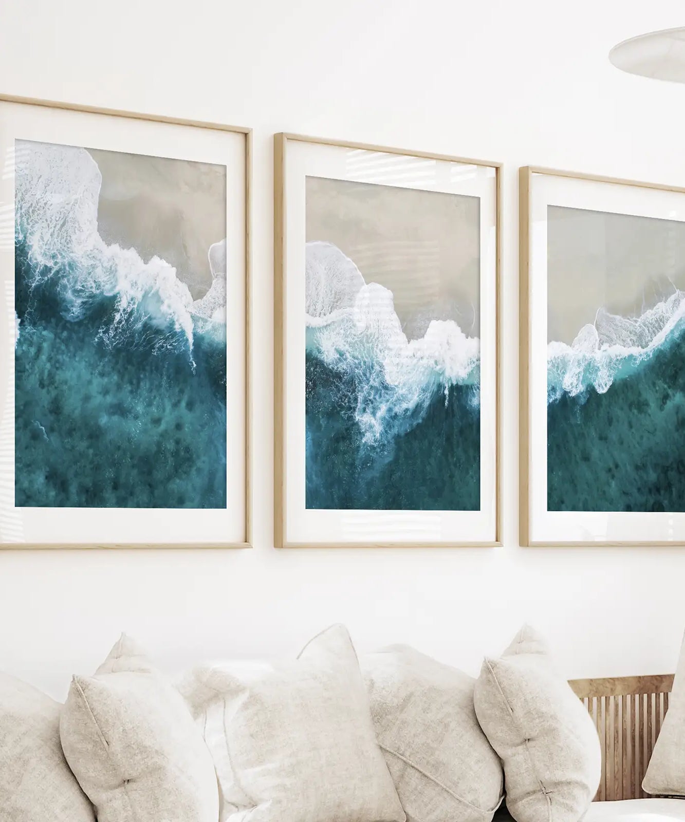 Turquoise Wave on the Sandy Beach Prints. Aerial Photography