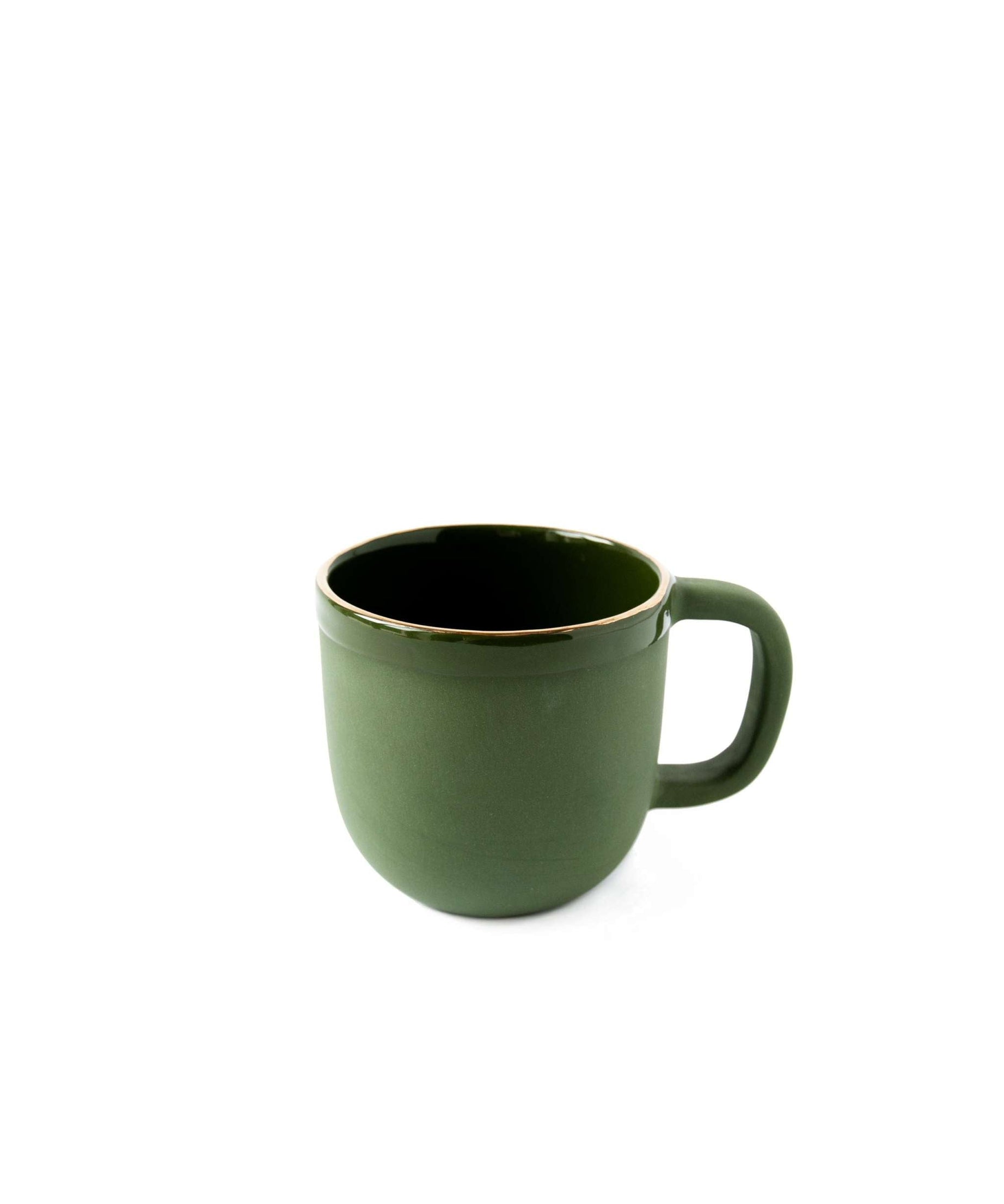 Kaffeetasse mit Goldrand | Handgemachte Porzellantasse Grün mit Gold