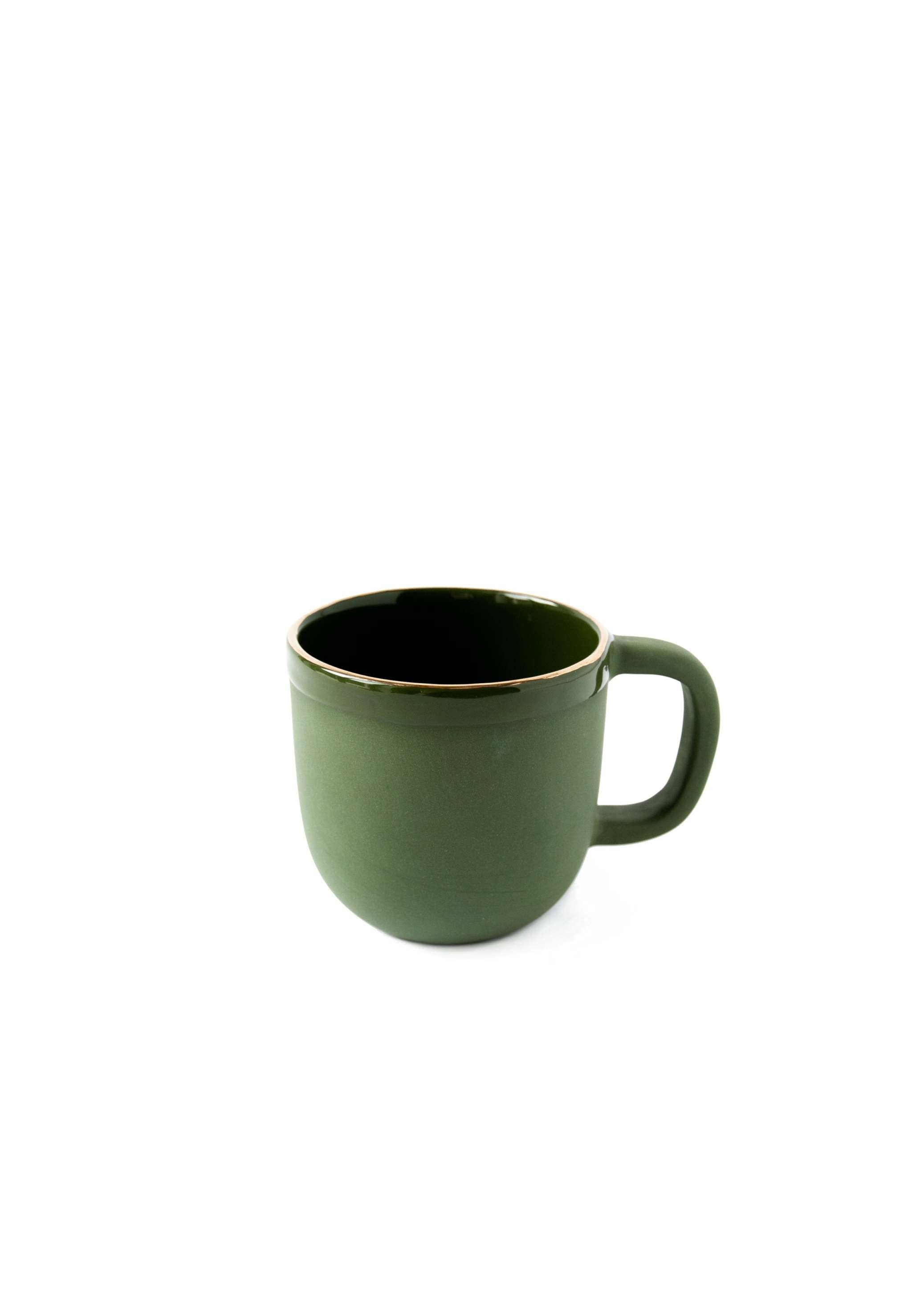 Gold Rim Coffee Mug | Handmade Porcelain Green Coffee Cup with Gold