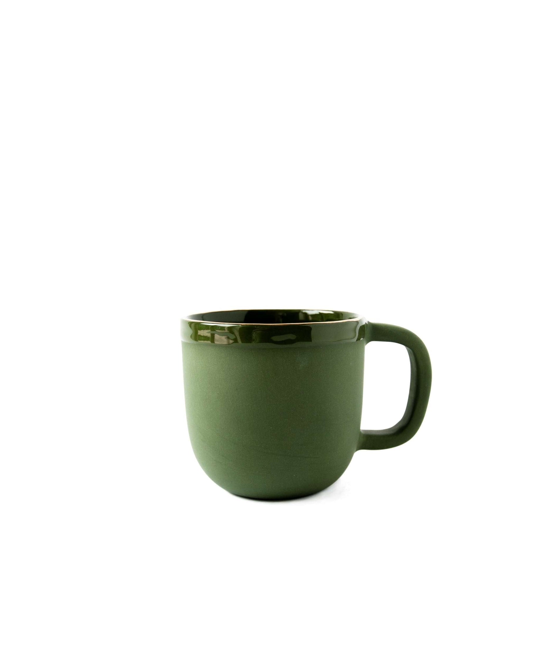 Kaffeetasse mit Goldrand | Handgemachte Porzellantasse Grün mit Gold