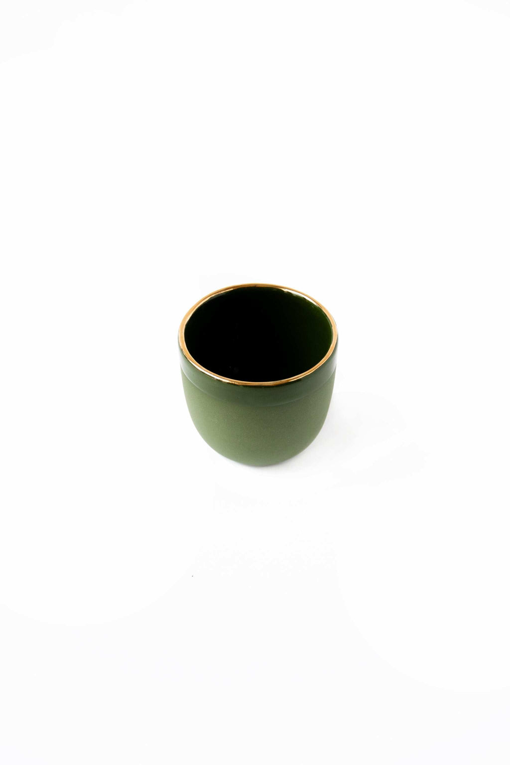 Handmade Porcelain Espresso Cup with Gold Rim. Green