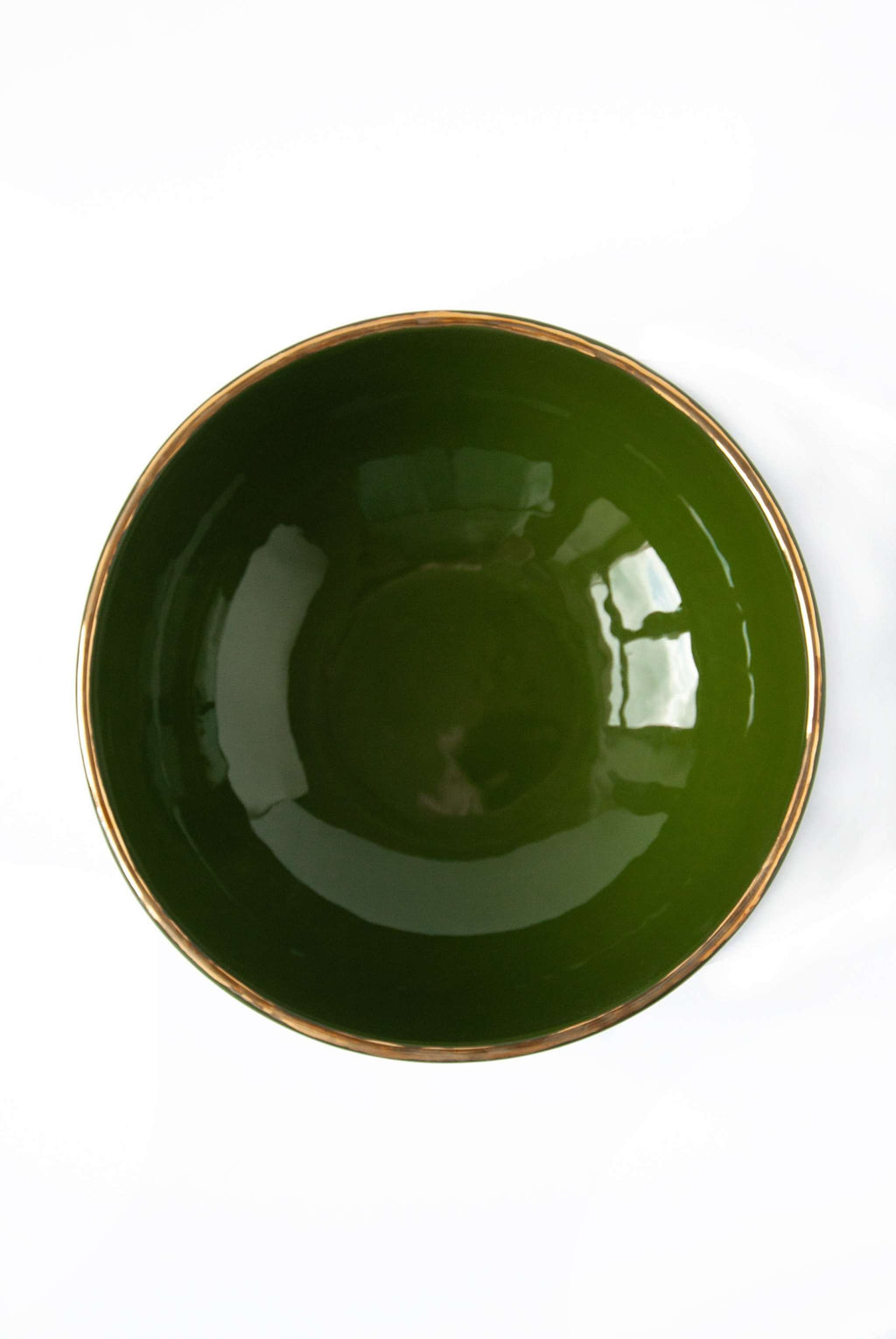 Handmade Porcelain Salad Bowl with Gold Rim. Green