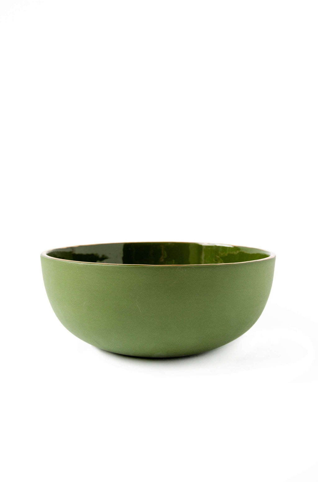 Handmade Porcelain Salad Bowl with Gold Rim. Green