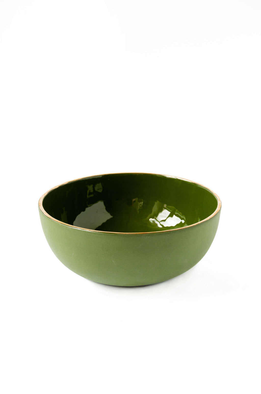 Handmade Porcelain Salad Bowl with Gold Rim. Green