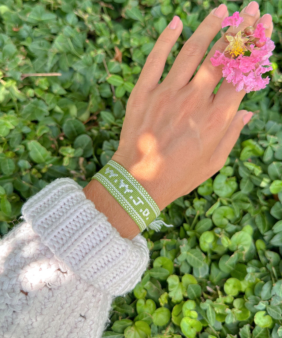 Green WWJD Embroidered Bracelet