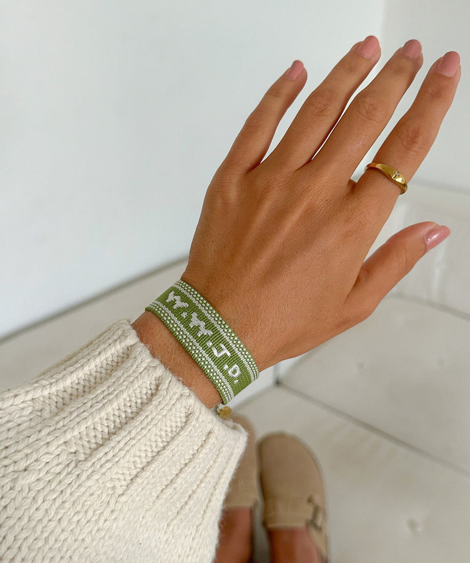 Green WWJD Embroidered Bracelet