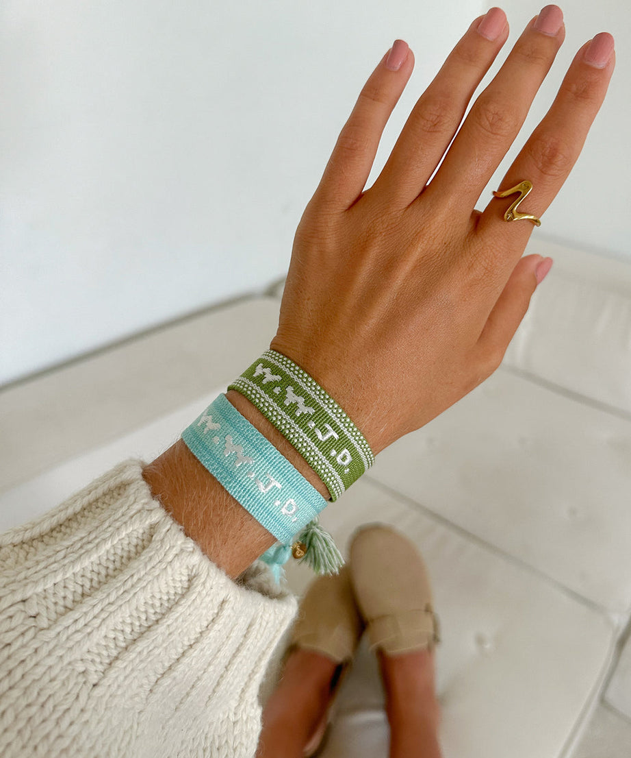 Green WWJD Embroidered Bracelet