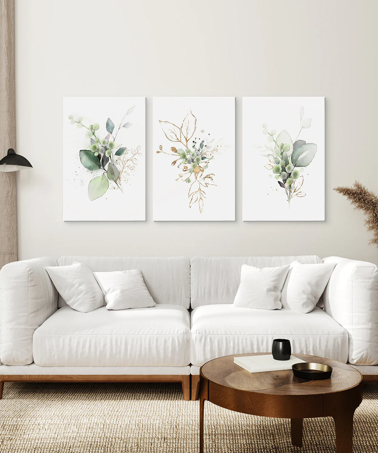 Grünes botanisches Aquarell-Kräuter-Wandbilder-Set aus 3 Drucken