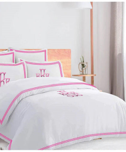 Monogam 400TC Cotton Triple Edge Embroidery Sateen Solid Duvet Cover Set