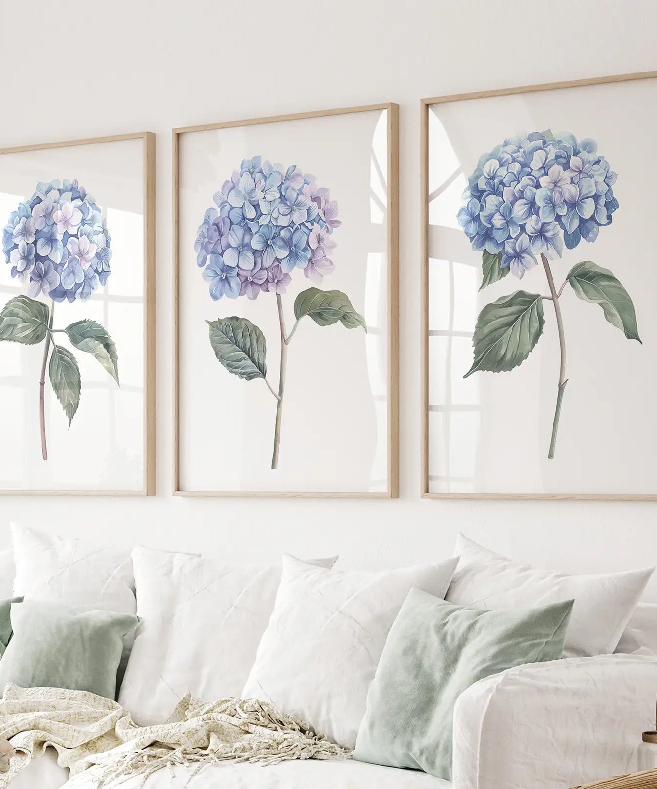 Hellblau Hortensie Blumen Wandkunst Poster Set