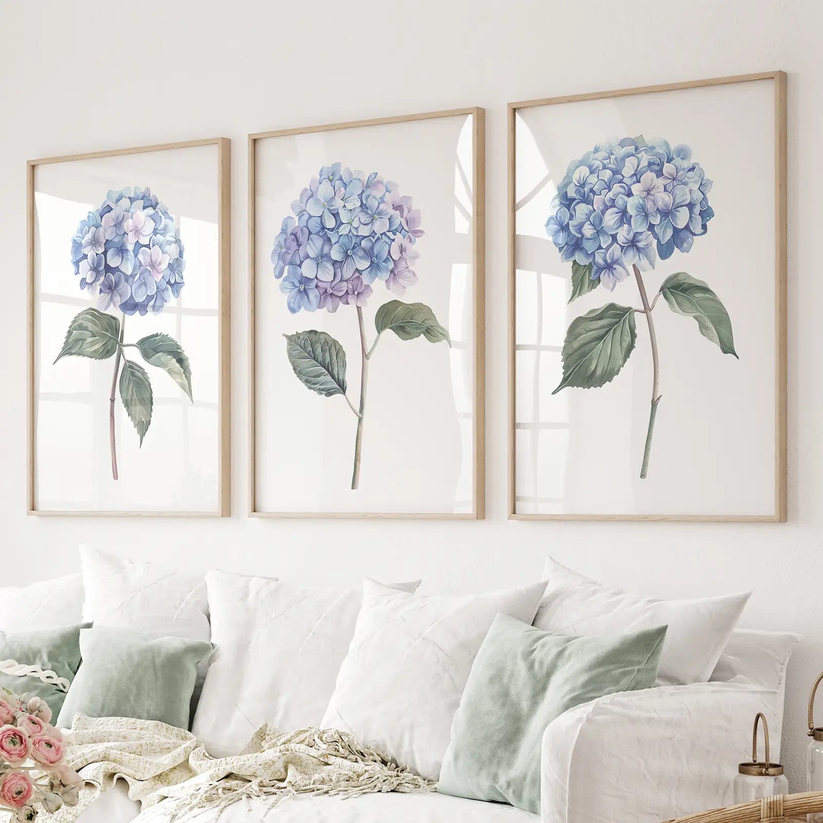 Hellblau Hortensie Blumen Wandkunst Poster Set