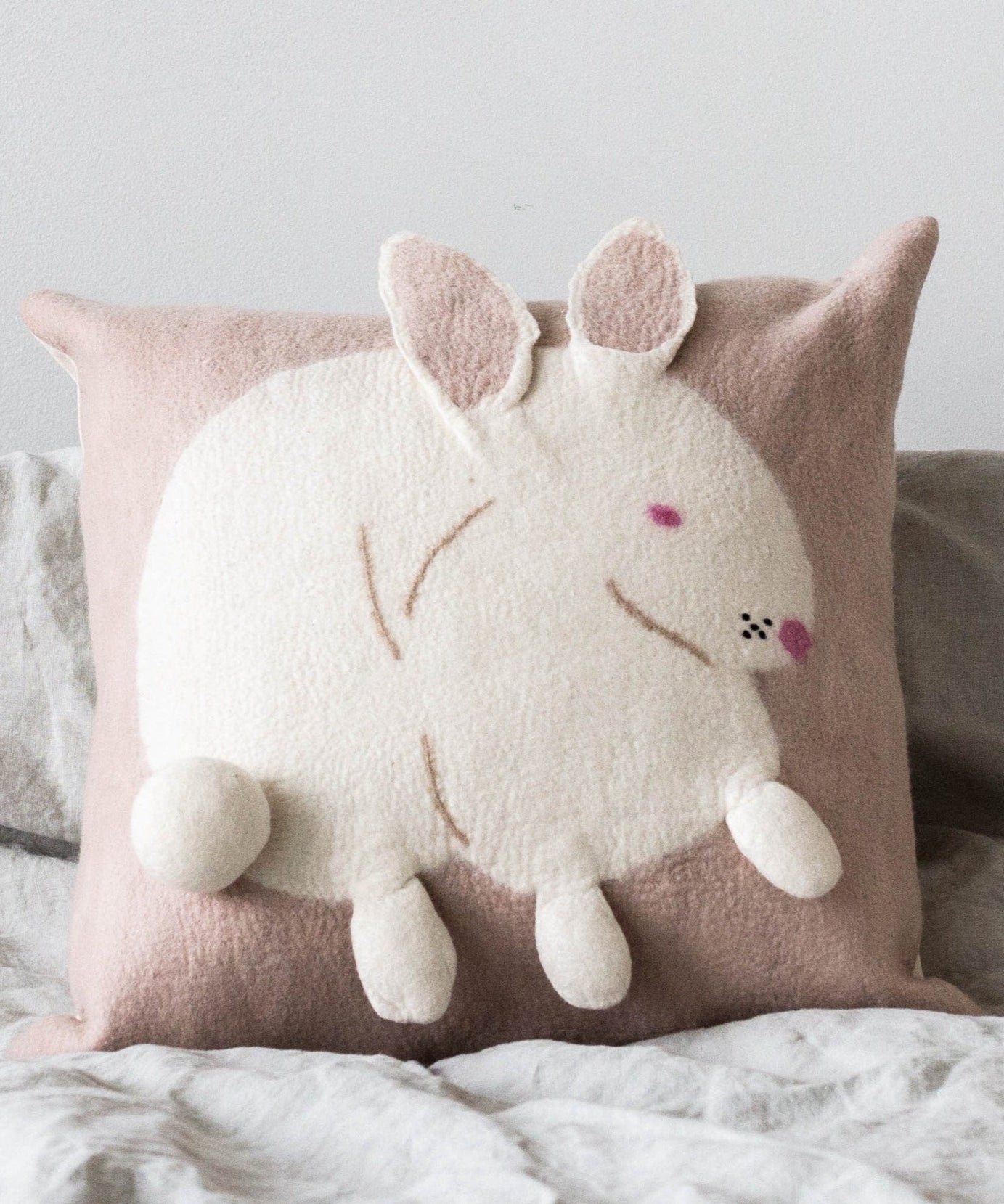 Bunny Rabbit Blush Wool Throw Pillow