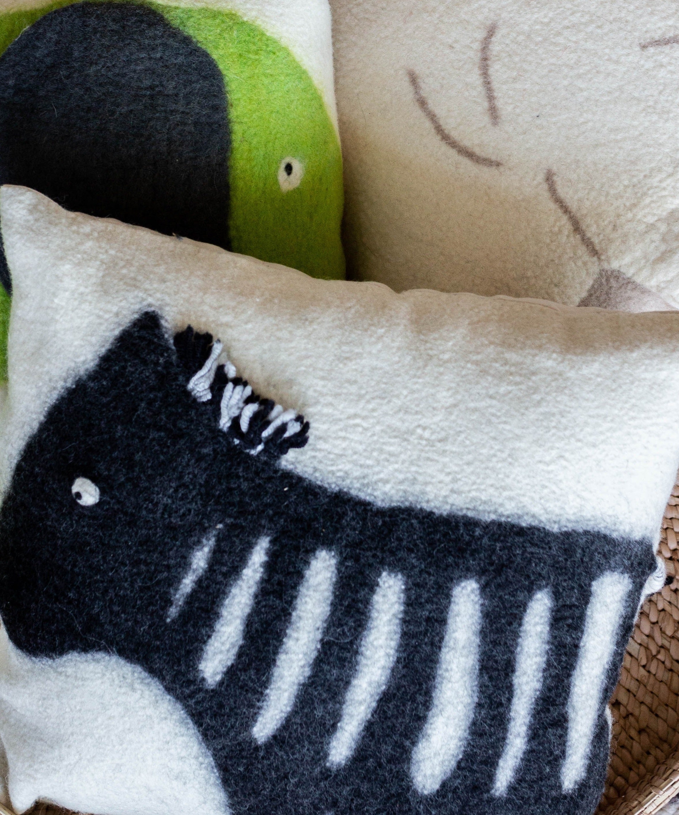 Felted Wool Zebra Throw Pillow
