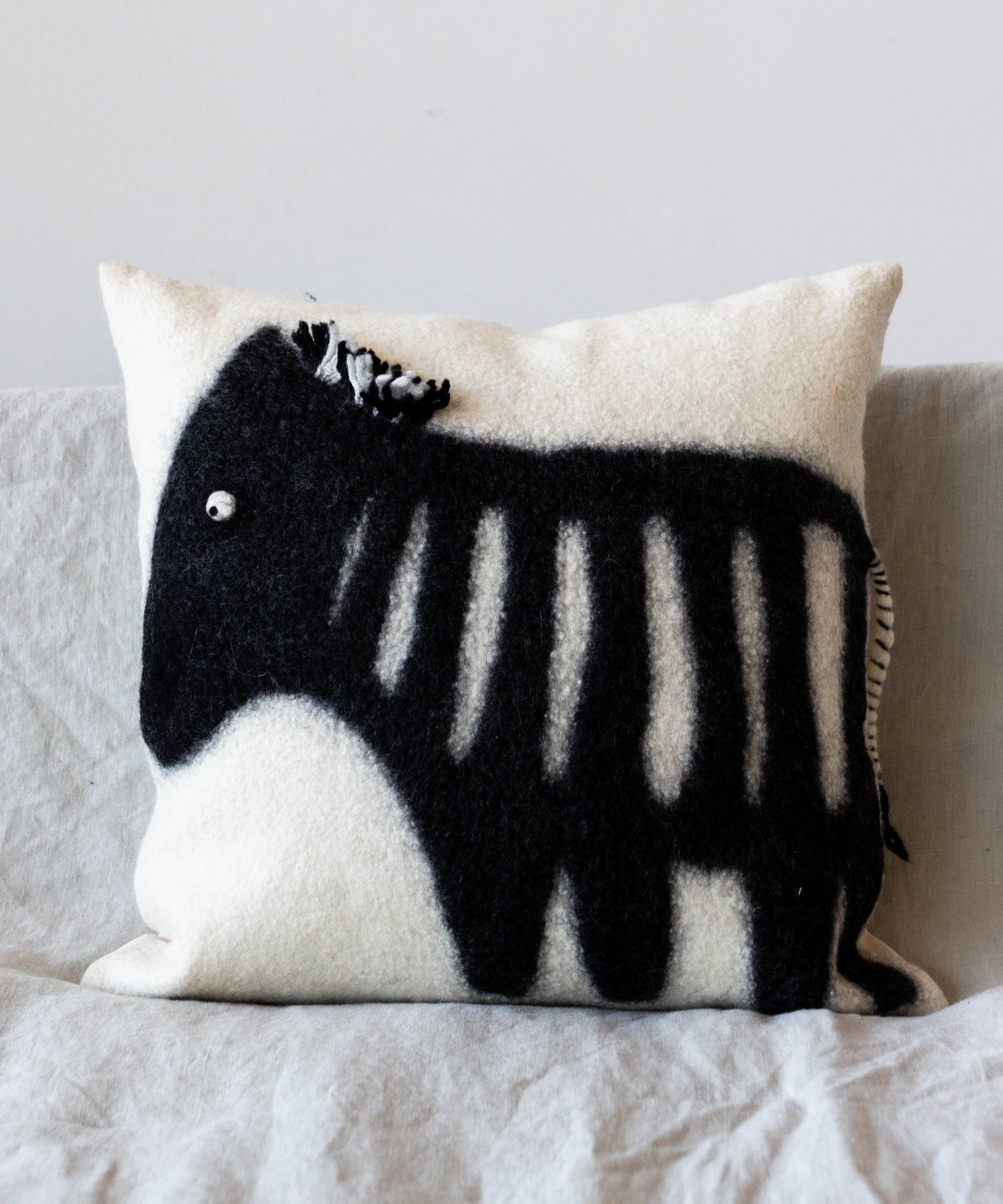Felted Wool Zebra Throw Pillow