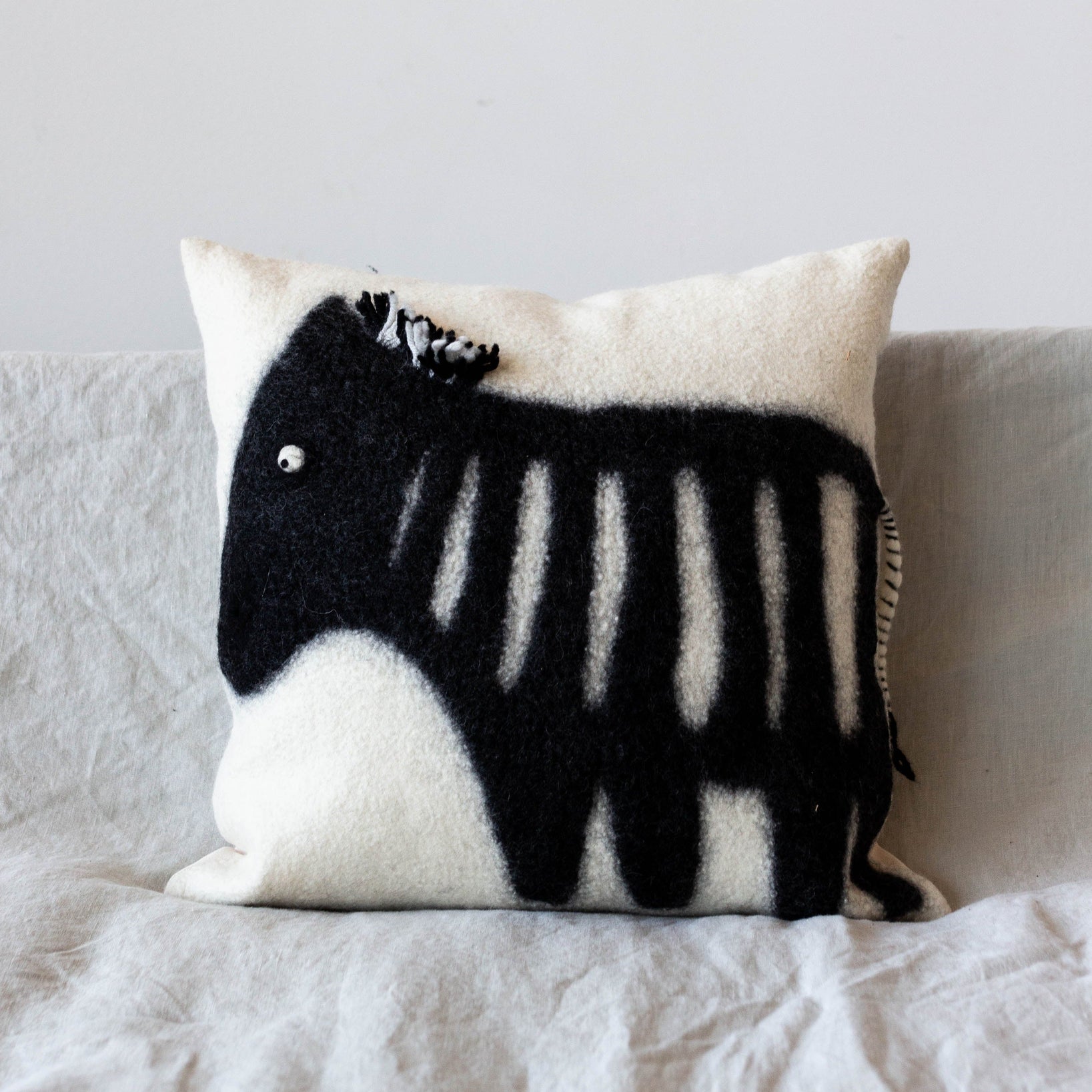 Felted Wool Zebra Throw Pillow