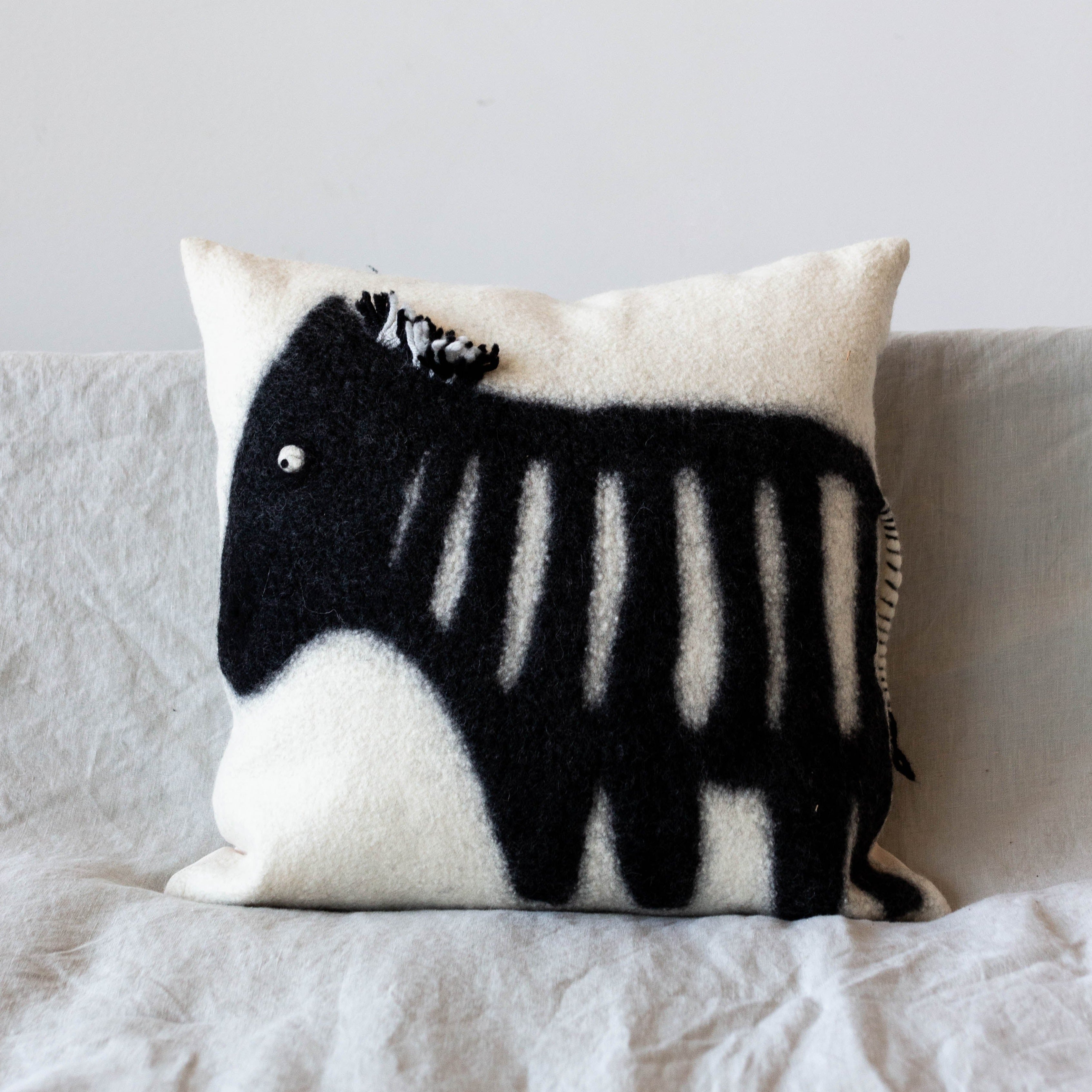 Felted Wool Zebra Throw Pillow