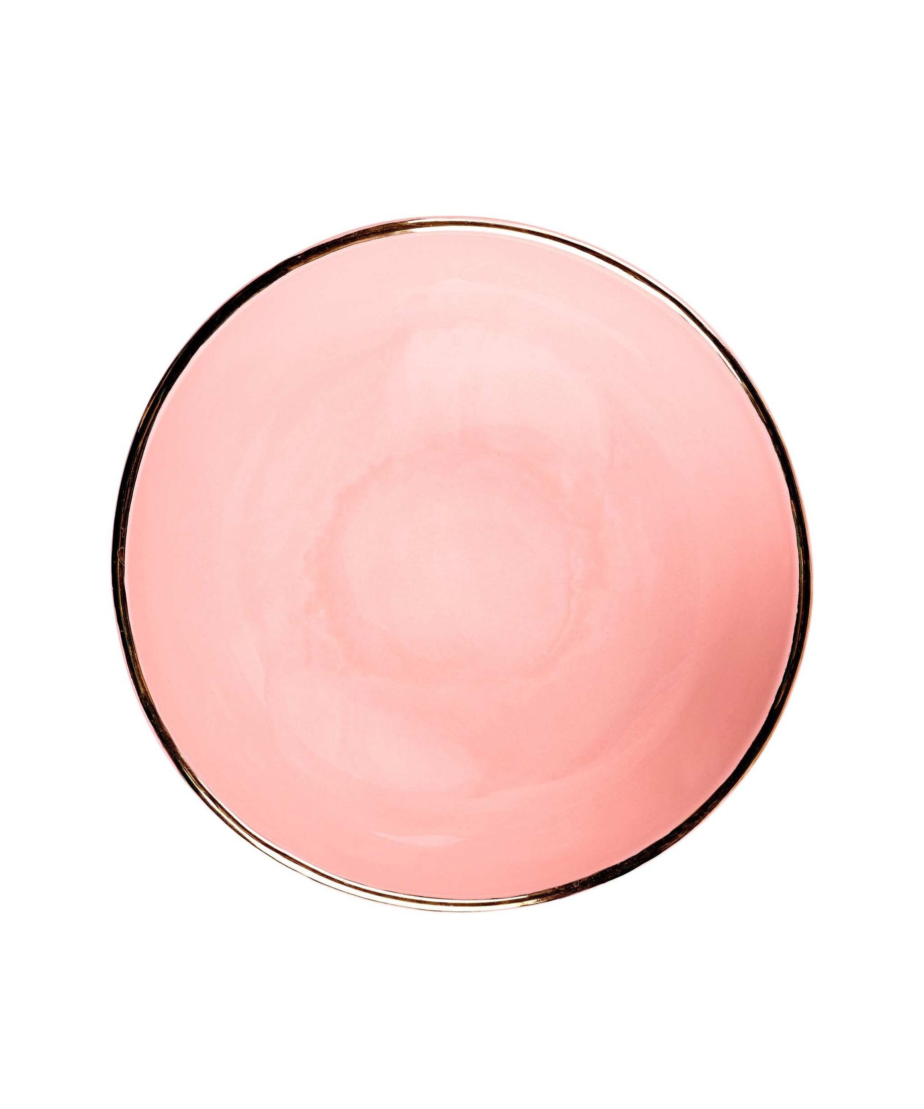 Handgefertigte Porzellan-Salatschüssel in Rosa mit Goldrand